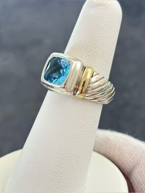 David Yurman 925 & 14k Gold Albion Ring with Blue Topaz 6